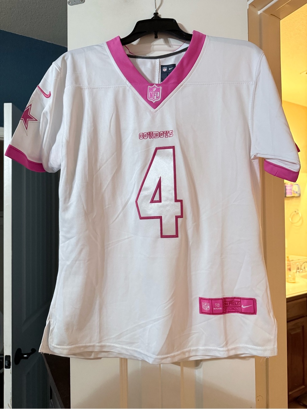 NFL White Jersey with Pink Nike & NFL Patch
